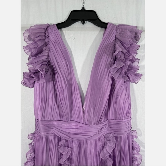 NEW IEENA Mac Duggal [ 12 ] Pleated Ruffle Cap Sleeve‎ Flowy A Gown Lilac Purple - Picture 9 of 16
